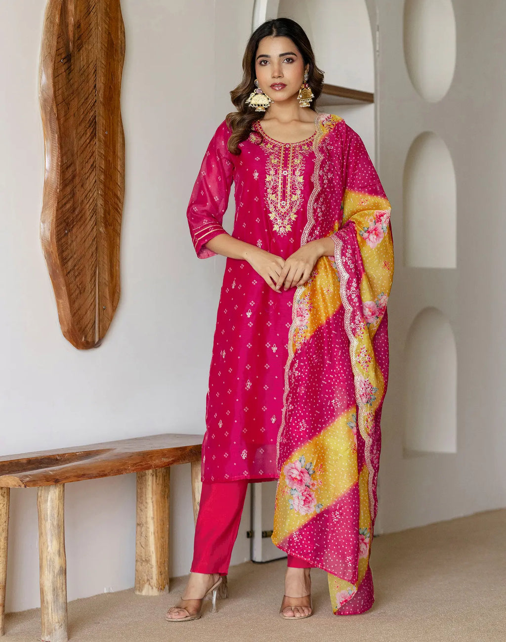 Silk Embroidered Straight 3 Piece Kurta Set