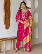 Silk Embroidered Straight 3 Piece Kurta Set