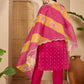 Pink Silk Bandhani Printed Straight Kurta Set with Pant & Dupatta under 1299