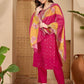 Pink Silk Bandhani Printed Straight Kurta Set with Pant & Dupatta under 1299