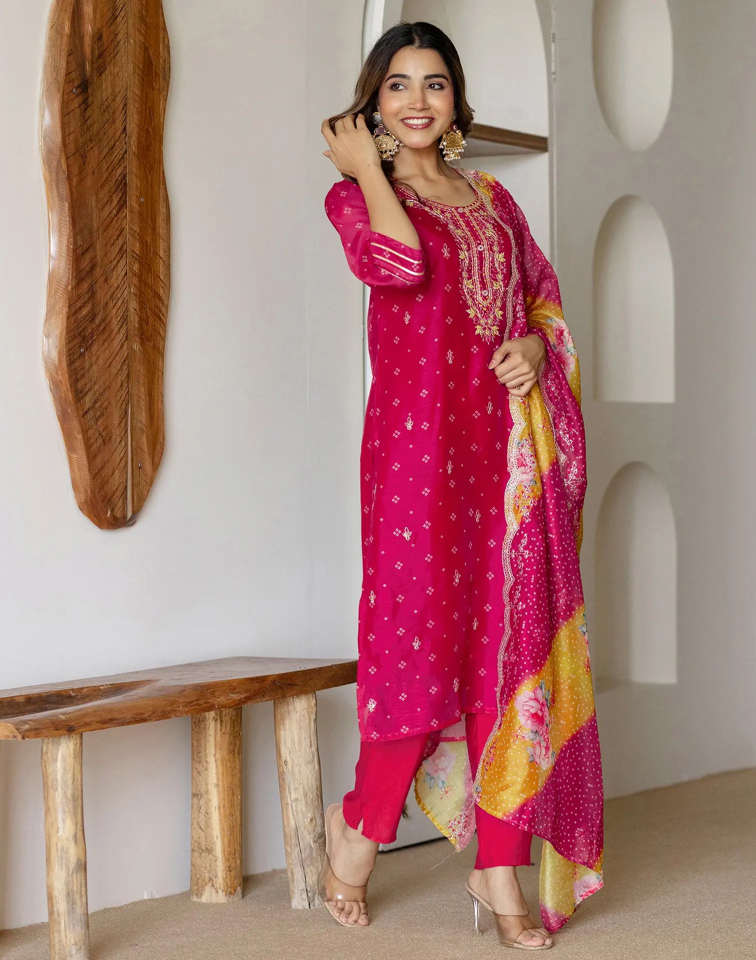 Silk Embroidered Straight 3 Piece Kurta Set