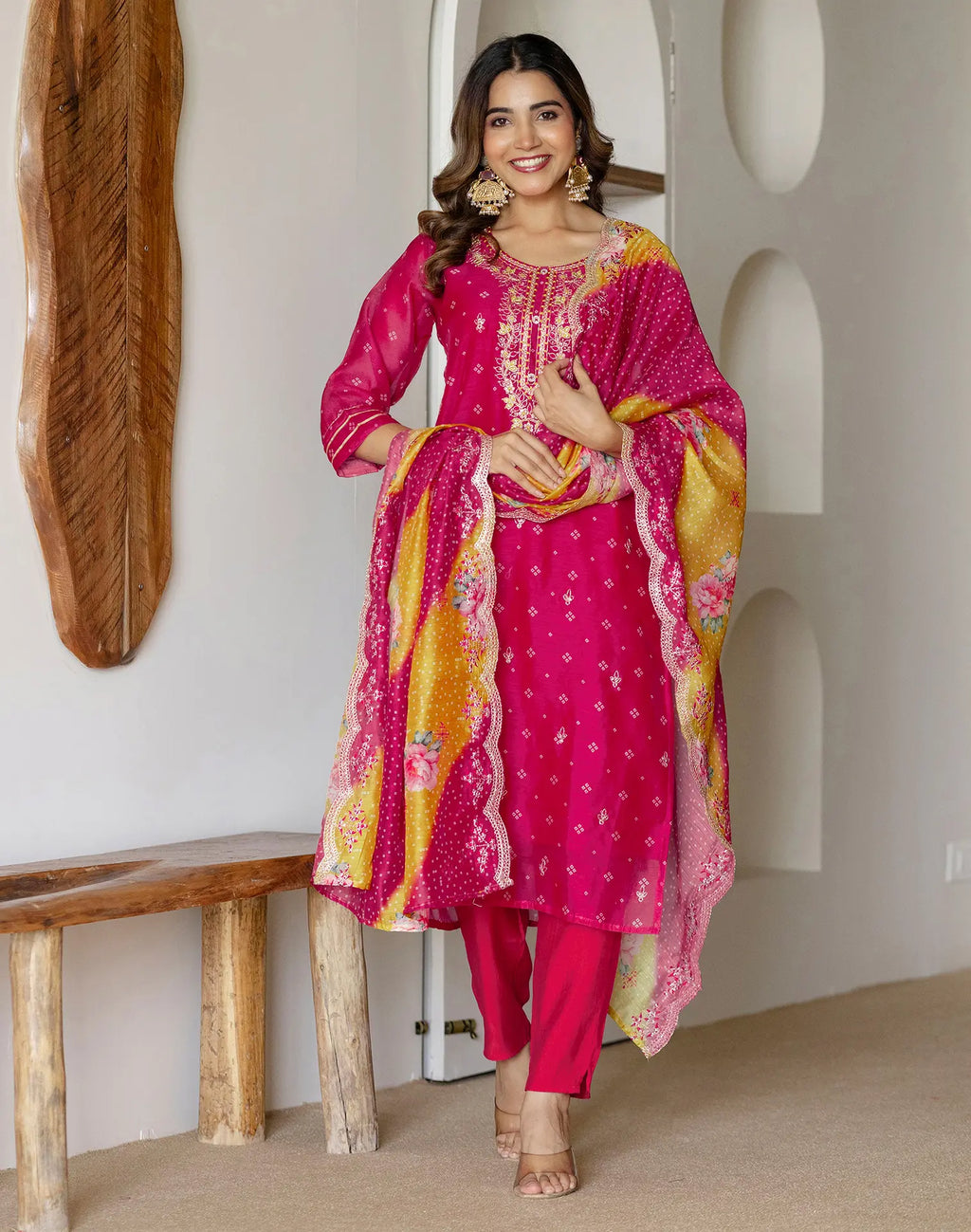 Silk Embroidered Straight 3 Piece Kurta Set