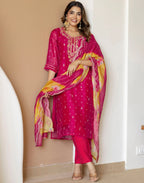 Silk Embroidered Straight 3 Piece Kurta Set