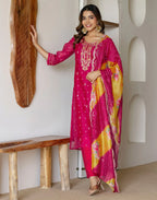 Silk Embroidered Straight 3 Piece Kurta Set