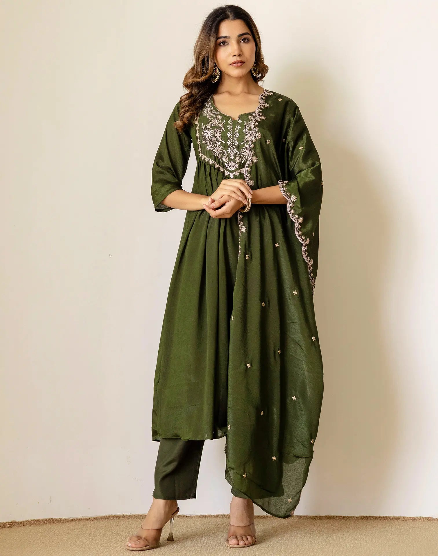 Chiffon Embroidered Anarkali 3 Piece Kurta Set