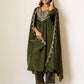 Green Silk Sequin Anarkali Kurta Set with Pant & Dupatta under 1299 