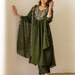 Green Silk Sequin Anarkali Kurta Set with Pant & Dupatta under 1299 