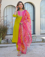 Skylee Rayon Embroidered Straight 3 Piece Kurta Set For Woman