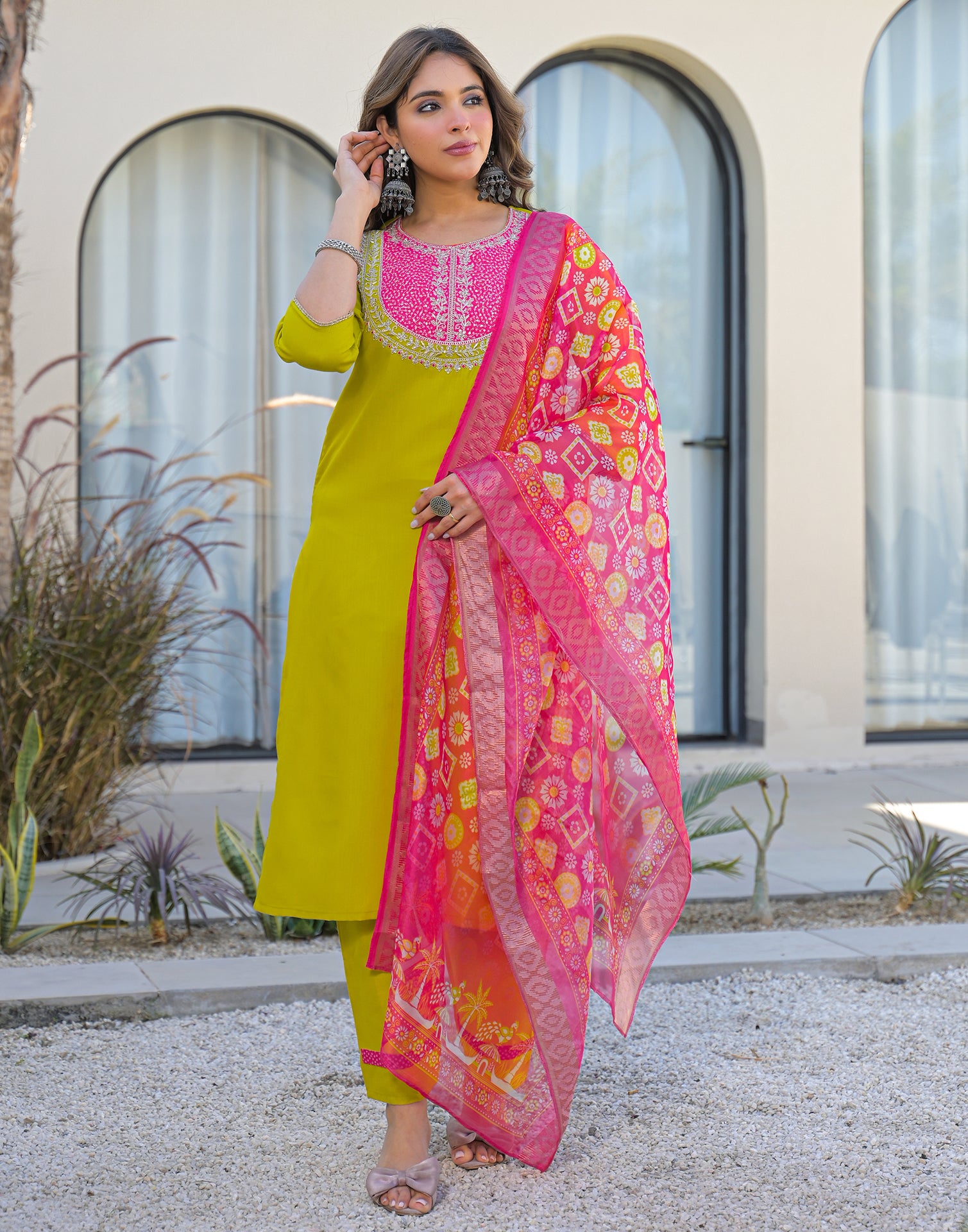 Skylee Rayon Embroidered Straight 3 Piece Kurta Set For Woman