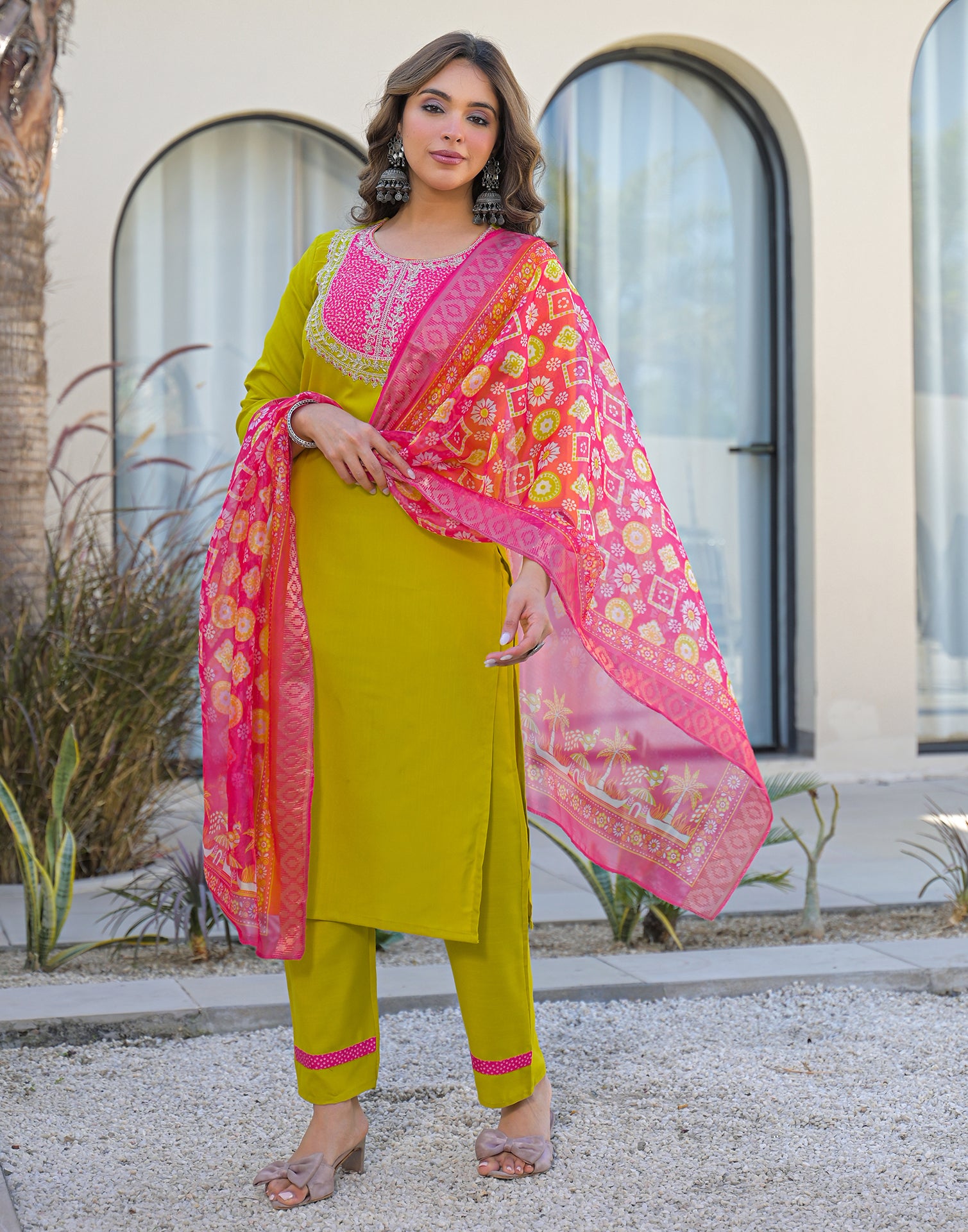 Skylee Rayon Embroidered Straight 3 Piece Kurta Set For Woman