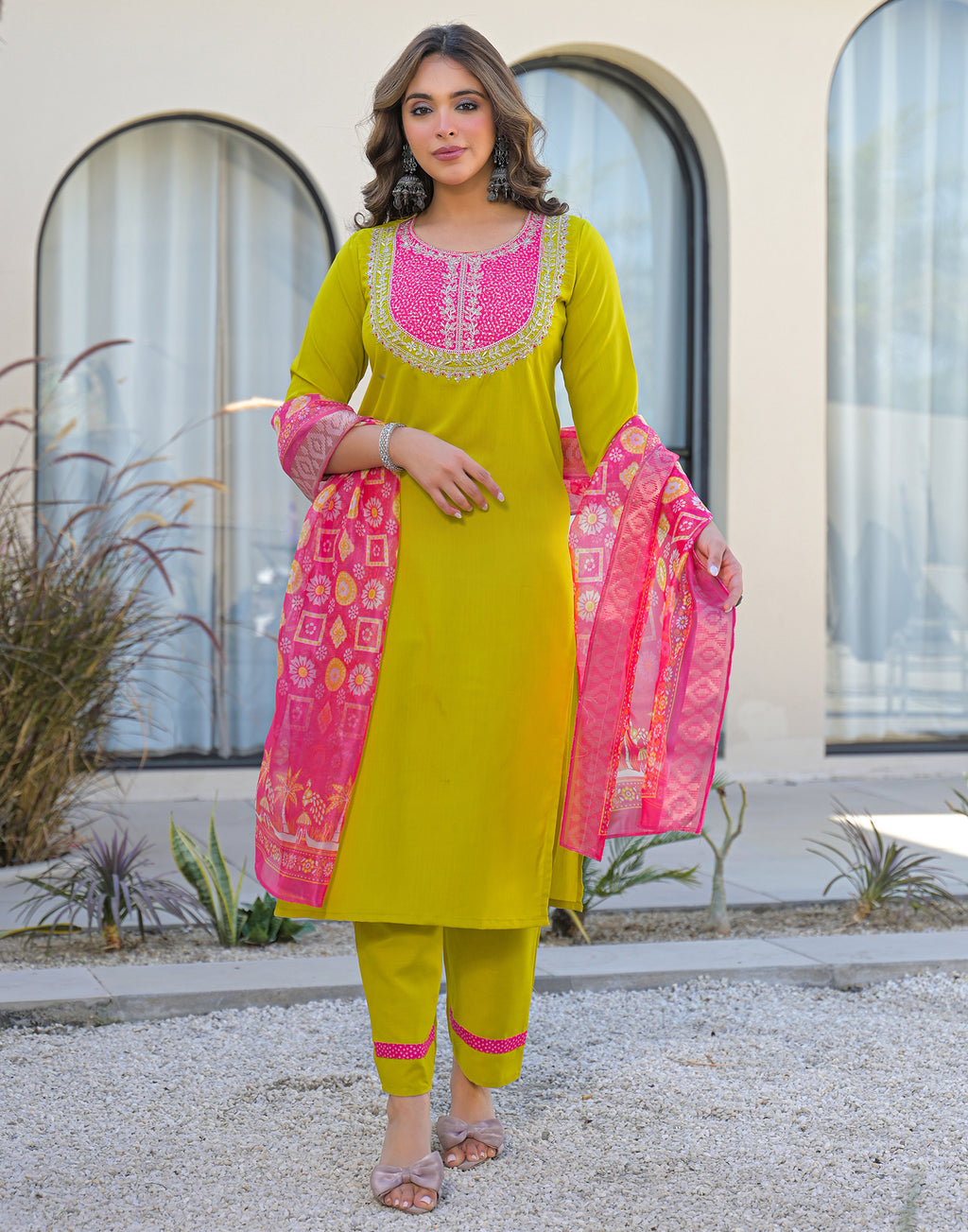 Skylee Rayon Embroidered Straight 3 Piece Kurta Set For Woman