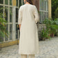 Beige Cotton Embroidered A-Line Kurta Set with Pant & Dupatta for Women Round Neck, Casual & Office Wear Under 1299