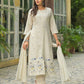 Beige Cotton Embroidered A-Line Kurta Set with Pant & Dupatta for Women Round Neck, Casual & Office Wear Under 1299