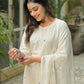 Beige Cotton Embroidered A-Line Kurta Set with Pant & Dupatta for Women Round Neck, Casual & Office Wear Under 1299