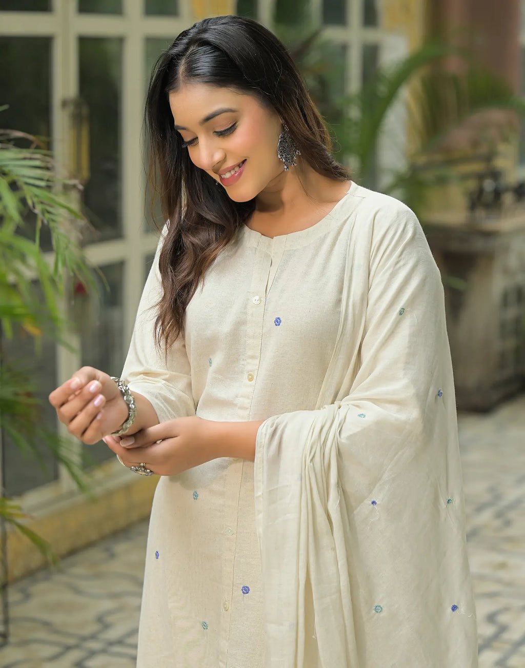 Cotton Flex Embroidered A-Line 3 Piece Kurta Set