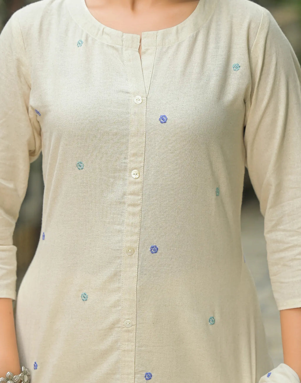 Cotton Flex Embroidered A-Line 3 Piece Kurta Set