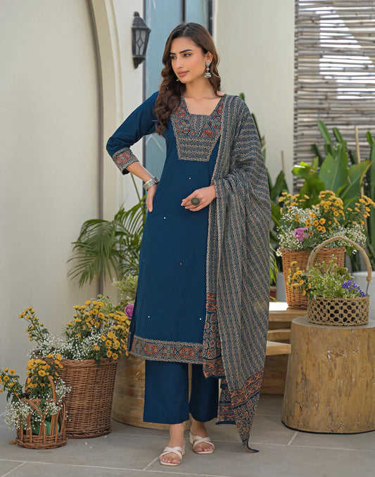 Cotton Printed Straight 3 Piece Kurta Set