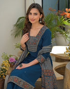 Skylee Cotton Printed Straight 3 Piece Kurta Set For Woman