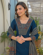 Skylee Cotton Printed Straight 3 Piece Kurta Set For Woman