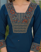 Skylee Cotton Printed Straight 3 Piece Kurta Set For Woman