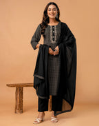 Cotton Embroidered Straight 3 Piece Kurta Set
