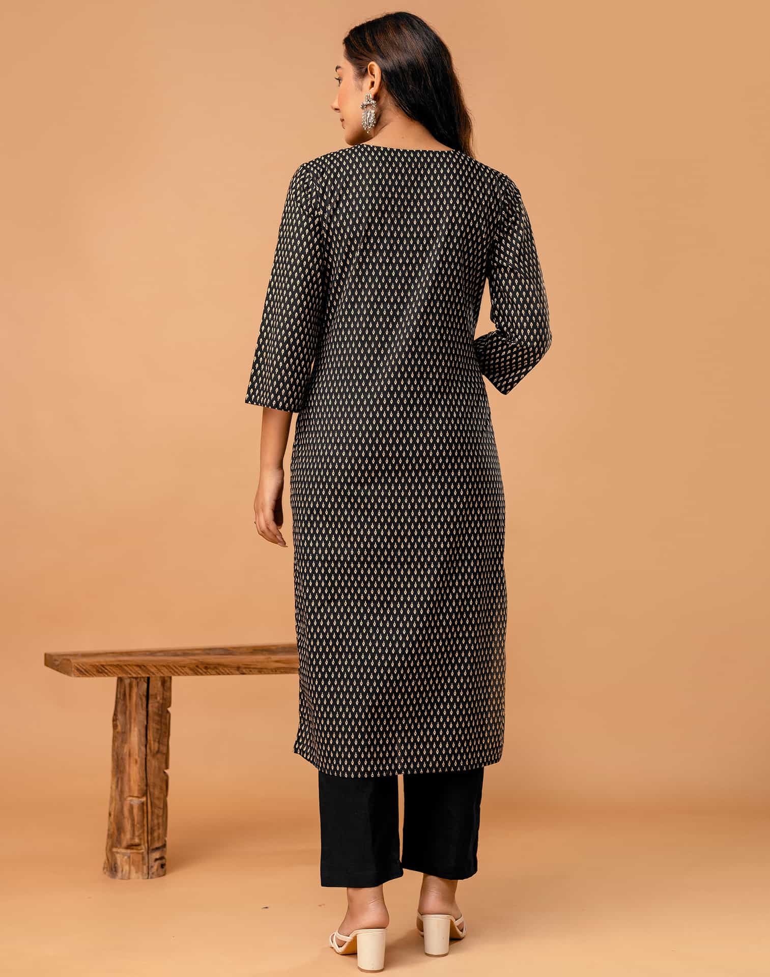 Black Cotton Printed Straight Kurta Set with Pant & Dupatta for Women  Round Neck, Casual & Office Wear Under 1299