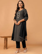 Cotton Embroidered Straight 3 Piece Kurta Set