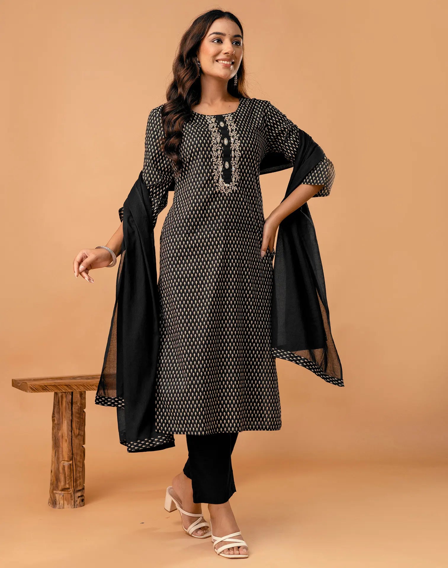 Cotton Embroidered Straight 3 Piece Kurta Set