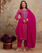 Viscose Rayon Floral Print Straight 3 Piece Kurta Set