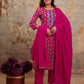 Pink Cotton Printed Straight Kurta Set with Pant & Dupatta for Women Round Neck, Casual & Office Wear Under 1299