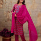 Pink Cotton Printed Straight Kurta Set with Pant & Dupatta for Women Round Neck, Casual & Office Wear Under 1299