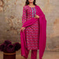 Pink Cotton Printed Straight Kurta Set with Pant & Dupatta for Women Round Neck, Casual & Office Wear Under 1299