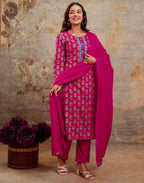Viscose Rayon Floral Print Straight 3 Piece Kurta Set