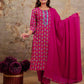 Pink Cotton Printed Straight Kurta Set with Pant & Dupatta for Women Round Neck, Casual & Office Wear Under 1299
