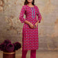 Pink Cotton Printed Straight Kurta Set with Pant & Dupatta for Women Round Neck, Casual & Office Wear Under 1299