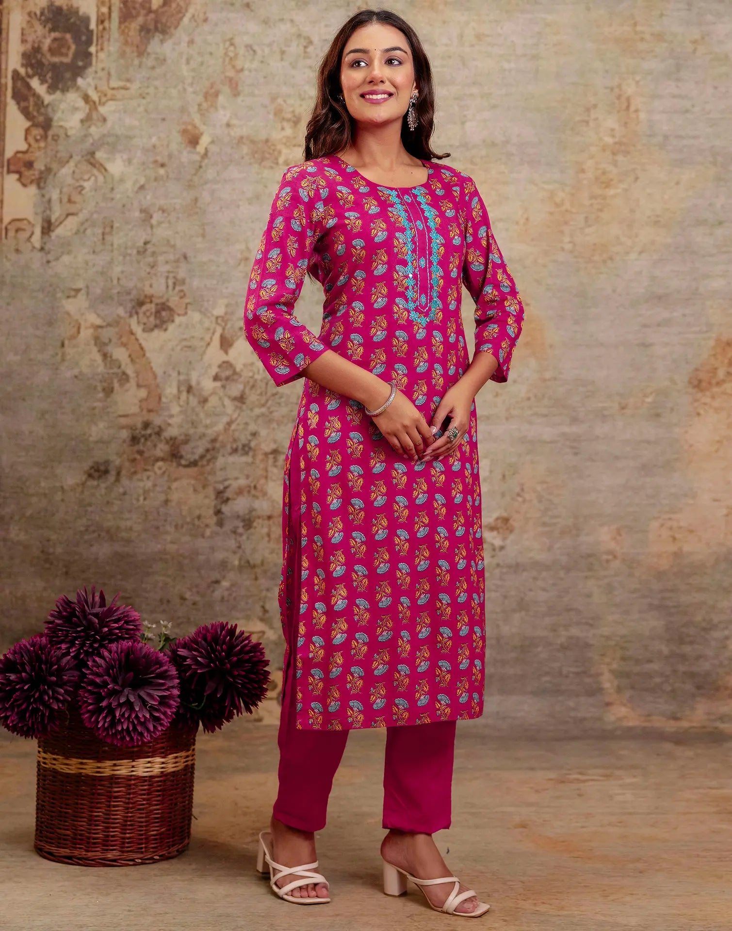 Viscose Rayon Floral Print Straight 3 Piece Kurta Set