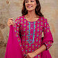 Pink Cotton Printed Straight Kurta Set with Pant & Dupatta for Women Round Neck, Casual & Office Wear Under 1299