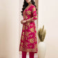 Pink Cotton Printed Anarkali Kurta Set with Pant & Dupatta for Women V-Neck, Casual & Festival Wear Under 1299
