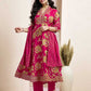 Pink Cotton Printed Anarkali Kurta Set with Pant & Dupatta for Women V-Neck, Casual & Festival Wear Under 1299