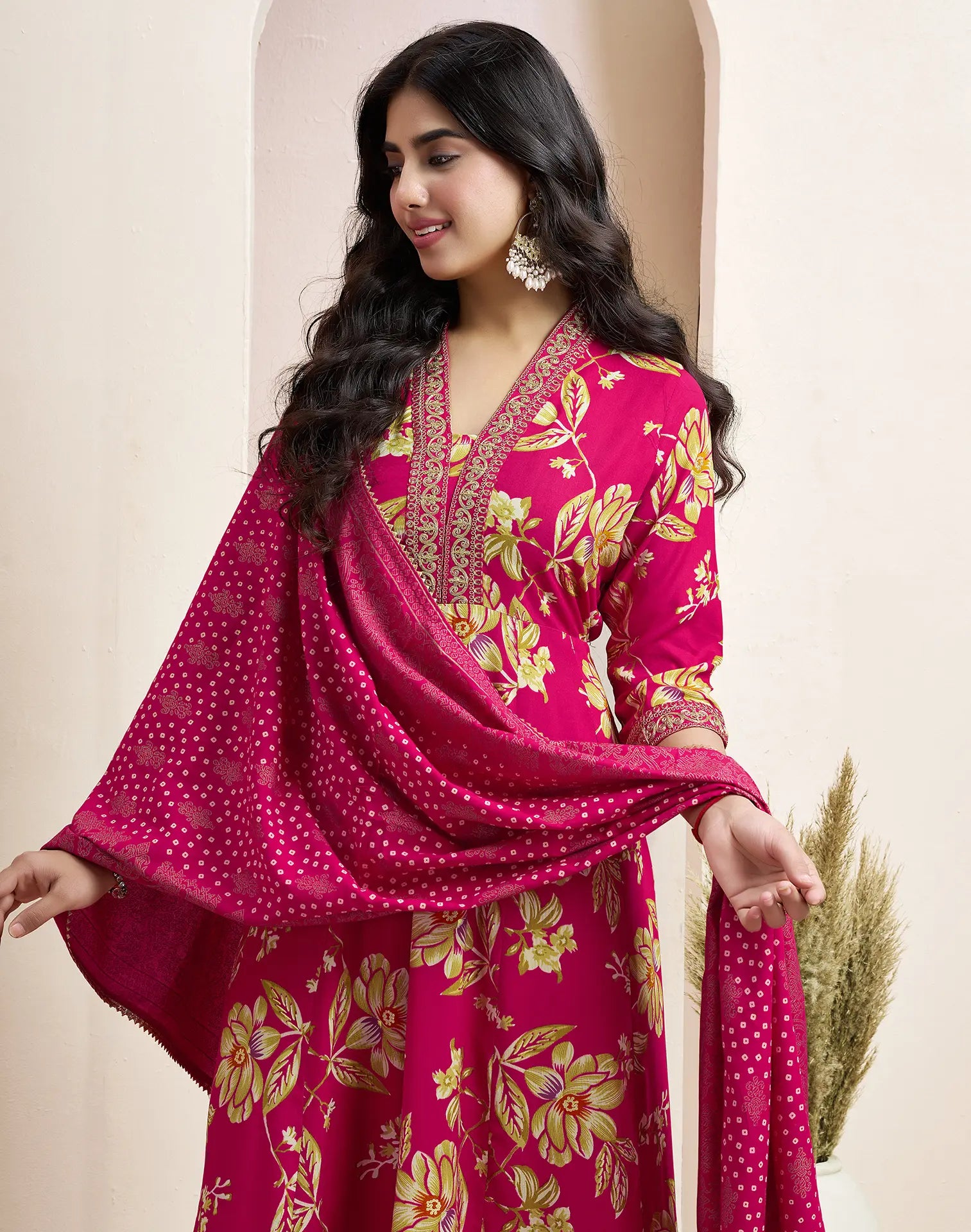 Viscose Rayon Floral Print Anarkali 3 Piece Kurta Set