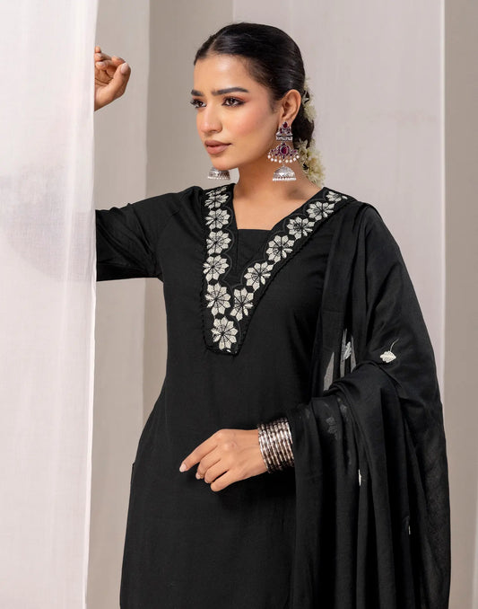 Pure Cotton Embroidered Straight 3 Piece Kurta Set