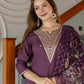 Cotton Blend Embroidered Straight Kurta with Pant & Dupatta