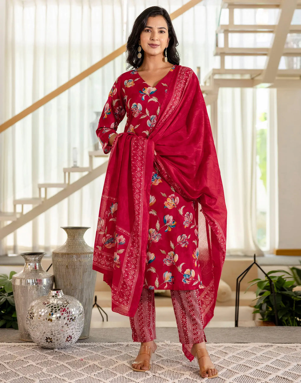 Viscose Rayon Floral Print Straight 3 Piece Kurta Set