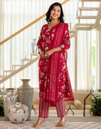 Viscose Rayon Floral Print Straight 3 Piece Kurta Set