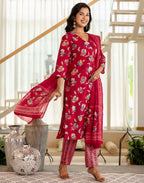 Viscose Rayon Floral Print Straight 3 Piece Kurta Set