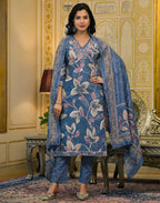 Cotton Floral Print Straight 3 Piece Kurta Set