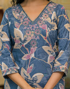Cotton Floral Print Straight 3 Piece Kurta Set