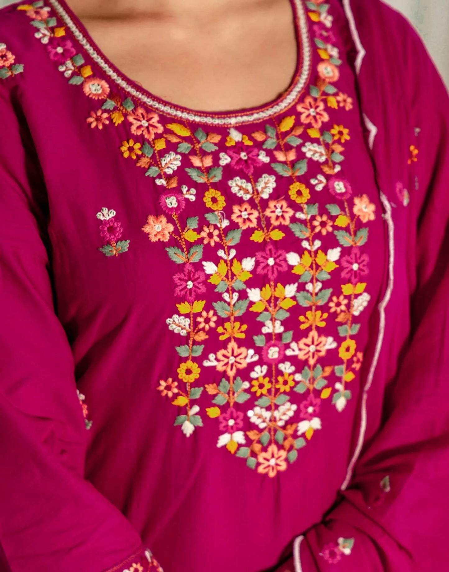Skylee Pink Cotton Embroidered Straight Kurta with Pant & Dupatta