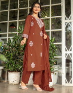 Pure Cotton Embroidered Straight 3 Piece Kurta Set