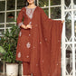 Cotton Straight Embroidery Round Neck Kurta with Pant & Dupatta